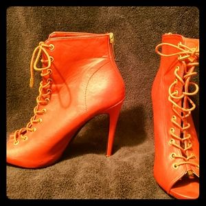 Red leather booties